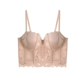 Elegant beige lace longline bustier bra with floral patterns and gathering design - 70B / Tops / Nude