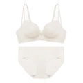 Seamless push-up wireless bra set in cream white with adjustable thin straps and soft fabric - 70B / Top And Bottom / Beige