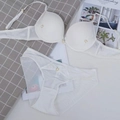 White mesh lingerie set with gold metal buckles and push-up underwire bra with matching panty - 75B / White