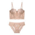 Elegant two-piece lace lingerie set with corset bra and matching panties in beige - 70B / Top And Bottom / Nude