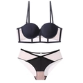 Chic two-piece lingerie set with black and beige contrast mesh and push-up bra design - 75D / Black