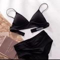 Set lingerie sexy nero senza cuciture a triangolo con spalline sottili e vita alta stile francese - S / Top e pantaloni / Nero