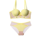 Chic yellow mesh lingerie set featuring a half-cup push-up bra and high-waist panty - 75B / Yellow