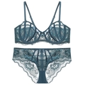 Elegante set di lingerie in pizzo francese verde ottanio con reggiseno con ferretto - 70B / Verde