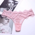 String sexy en dentelle florale rose pour femme avec taille basse et design ajouré - XL / Rose