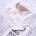 Bragas de encaje blanco con lazo rosa y hebilla de corazón dorada, talle bajo - M / Blanco