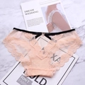 Bragas de encaje beige con lunares, hebilla metálica de corazón y diseño bajo con huecos - M / Color Piel