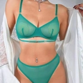 Sexy smaragdgrünes Mesh-Dessous-Set mit Spitzen-BH und hoher Taille Slip für Damen - M / Grün