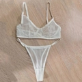 Ensemble lingerie en tulle blanc transparent avec soutien-gorge souple et string - M / Blanc