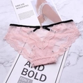 Lace mesh panties in beige with black waistband and gold heart buckle detail - Pink
