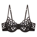 Reggiseno stile francese in pizzo nero con ricamo geometrico e ferretto per sostegno - S / Nero