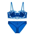 Ricamo dettagliato su completo intimo in pizzo a rete blu reale con reggiseno e slip - S / Blu E Briefs