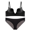 Conjunto de lencería negra sin costuras con sujetador push-up y braga de malla - 70A / Negro