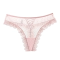 Tanga sexy en dentelle rose clair avec mesh transparent et laçage pour femmes - Rose