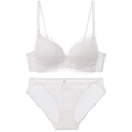 Conjunto de lencería de encaje francés blanco con sujetador sin aros y bordado floral - 70B / Juego / Blanco