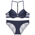 Conjunto de lencería de encaje azul marino con sujetador de espalda en Y y bragas - 70B / Conjunto Azul Oscuro
