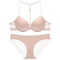 Conjunto de lencería de encaje rosa sin costuras con sujetador espalda en Y - 70B / Conjunto Nude