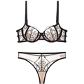 Ensemble de lingerie en dentelle française avec broderie florale noire et soutien-gorge - 70B / Noir