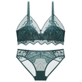 Französisches Spitzen-Dessous-Set in Dunkelblau mit kabellosem BH und passendem Slip - S / Dunkelgrün