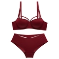 Burgundy push-up bra and panty set with sleek thin straps and criss-cross details - 70A / Burgundy