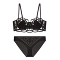 Completo intimo francese in rete nera con ricami raffinati e spalline sottili - S / Nero E Slip