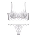 Completo intimo in pizzo francese con ricamo a rete e ferretto in bianco argento - S / Bianco E Thong