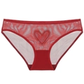 Slip sexy in rete rossa da donna con ricamo a cuore e tessuto in pizzo traspirante - S / Rosso