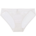 French style white lace panties with sheer mesh and floral embroidery for women - S / White