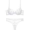 Ensemble de lingerie française en dentelle blanche brodée avec soutien-gorge et string - 70B / Blanc