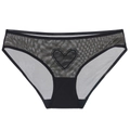 Mutandine sexy in rete nera con ricamo a cuore e bordo in pizzo su sfondo bianco - S / Nero