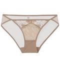 Nude sheer mesh panties with floral lace embroidery and soft breathable cotton crotch - S / Nude