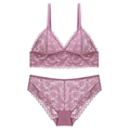 Lace lingerie set with purple wireless triangle bra and matching knickers - M / Top And Bottom / Purple