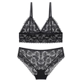 Elegant black French lace lingerie set featuring a soft triangle cup bra and matching briefs - S / Top And Bottom / Black
