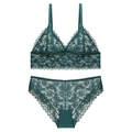 Lace lingerie set featuring deep green wireless triangle bra and matching briefs - S / Top And Bottom / Dark Green
