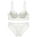 Elegante set di lingerie in pizzo bianco con reggiseno push-up e slip semitrasparente - 70C / Bianco