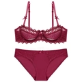 Set lingerie in pizzo rosso vino con reggiseno a mezza coppa e slip coordinati - 70B / Borgogna