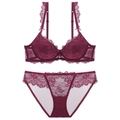 Ensemble soutien-gorge push-up en dentelle avec strass et maille en rouge bordeaux - 70A / Bordeaux