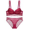 Set di lingerie in pizzo rosso scuro con reggiseno push-up e slip con fiocchetto - 70A / Borgogna