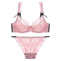 Conjunto de lencería de encaje floral rosa transparente con sujetador con aro y braguita - 70A / Rojo sandía