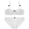 Set lingerie in pizzo bianco semitrasparente con dettagli di fiocchi neri eleganti - 70A / Bianco