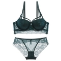 Spitzen-Dessous-Set in Dunkelgrün mit Push-up-Bügel-BH und passendem Mesh-Slip - 70A / Dunkelgrün