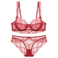 Conjunto de lencería de encaje rojo con sujetador con aro y braguita festoneada - 70A / Rojo Sandía