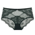 Dark green high-waisted lace panties with floral embroidery and mesh details - S / Dark Green