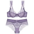 Elegante set di lingerie in pizzo lavanda con reggiseno con ferretto e slip coordinati - 70A / Viola