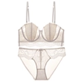 Conjunto de lencería de encaje con sujetador con aro y braga en blanco marfil - 70A / Set de Circonita Blanca