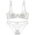 White lace lingerie set featuring a semi-transparent floral bra and matching panties - 70D / Bra And Panty / White