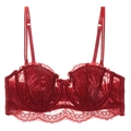 Conjunto de lencería de encaje rojo estilo francés con sujetador antideslizante - 70A / Parte Superior Roja