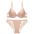 Elegante conjunto de lencería de encaje floral beige con sujetador con aros - 70A / Color Piel