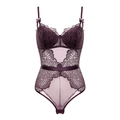 Sexy dark purple lace bodysuit with underwire cups and adjustable straps for women - 70B / Top And Bottom / Purple