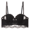 Bralette de encaje negro sin tirantes con tirantes ajustables y dobladillo de flores - 70A / Top Negro
